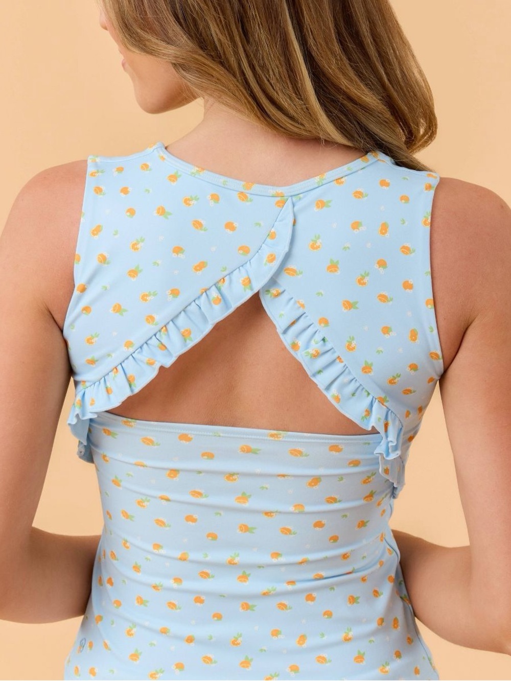 Blogilates Blue Citrus Ruffle Back Athletic Tank Top | Women | L